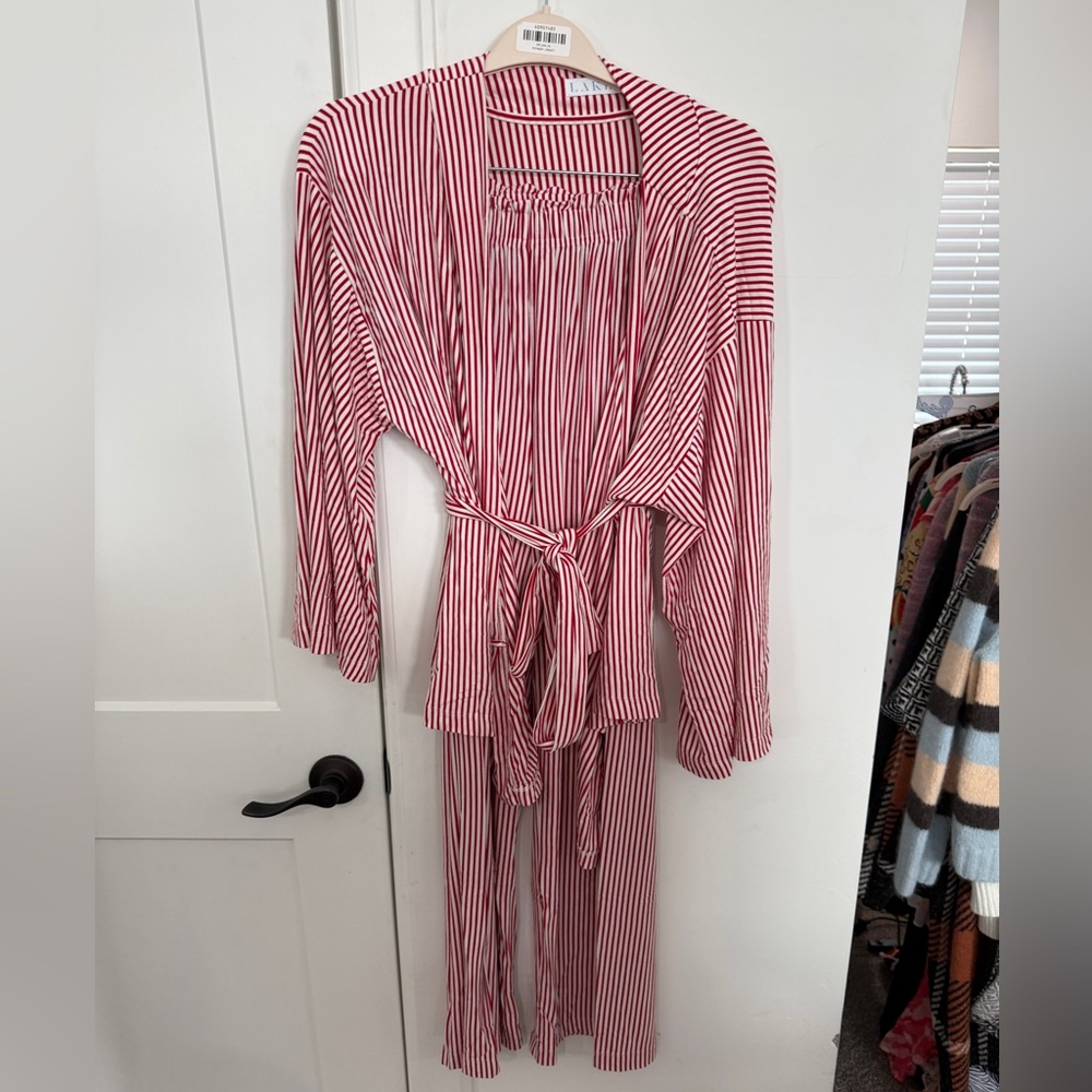 Red & White Striped Women's Pajama Set - Brand Unspecified